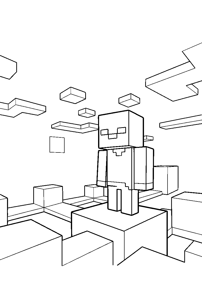 minecraft zombie watching quietly in silence in a sky base line art