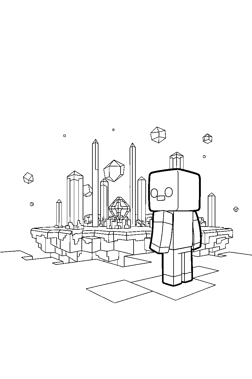 minecraft zombie watching the horizon silently in the end dimension line art