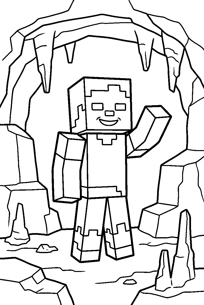 minecraft zombie waving in cave line art