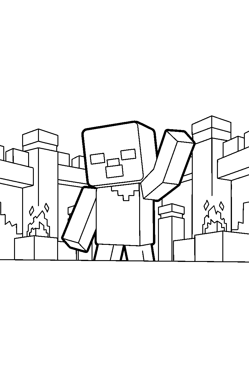 minecraft zombie waving in nether fortress line art
