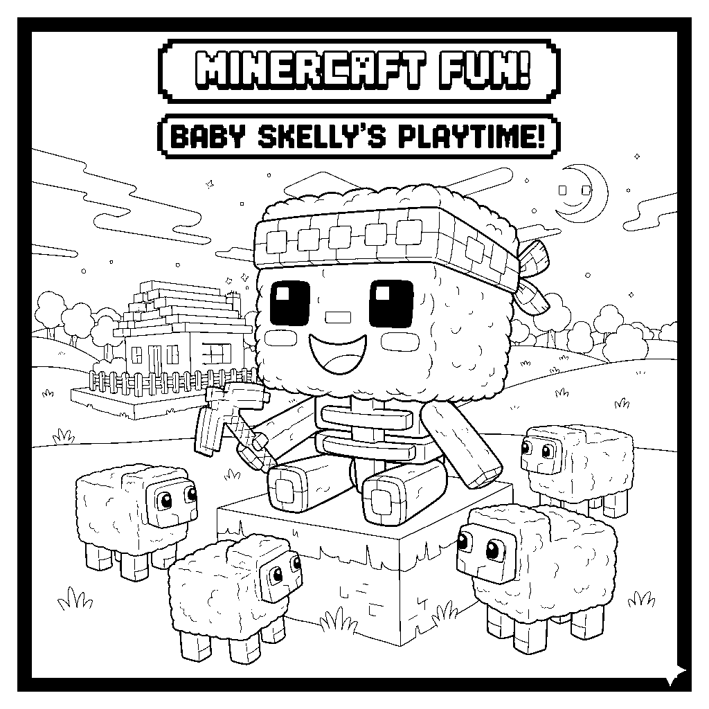 adorable minecraft baby skeleton line art