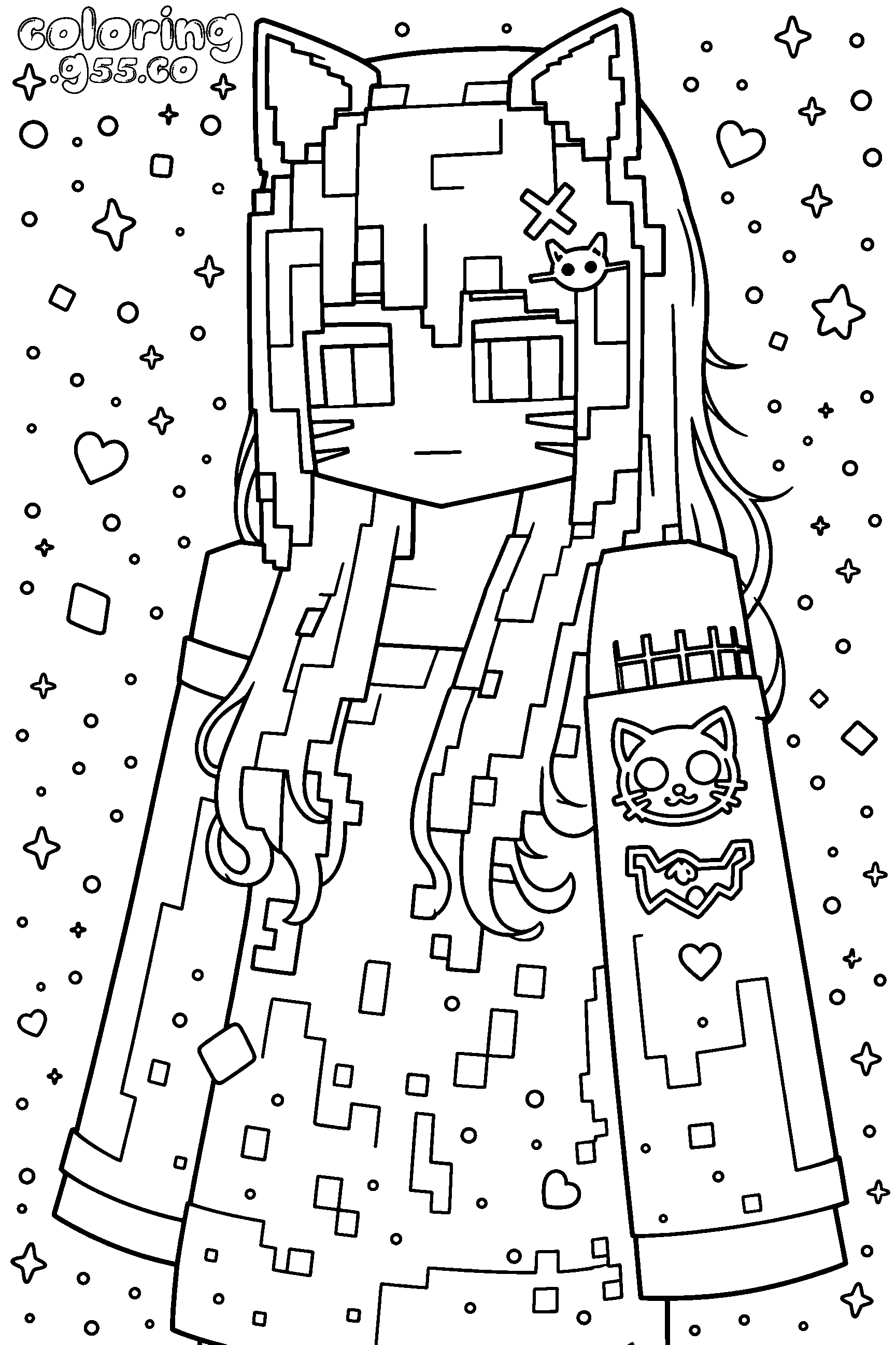 cute minecraft cat girl line art