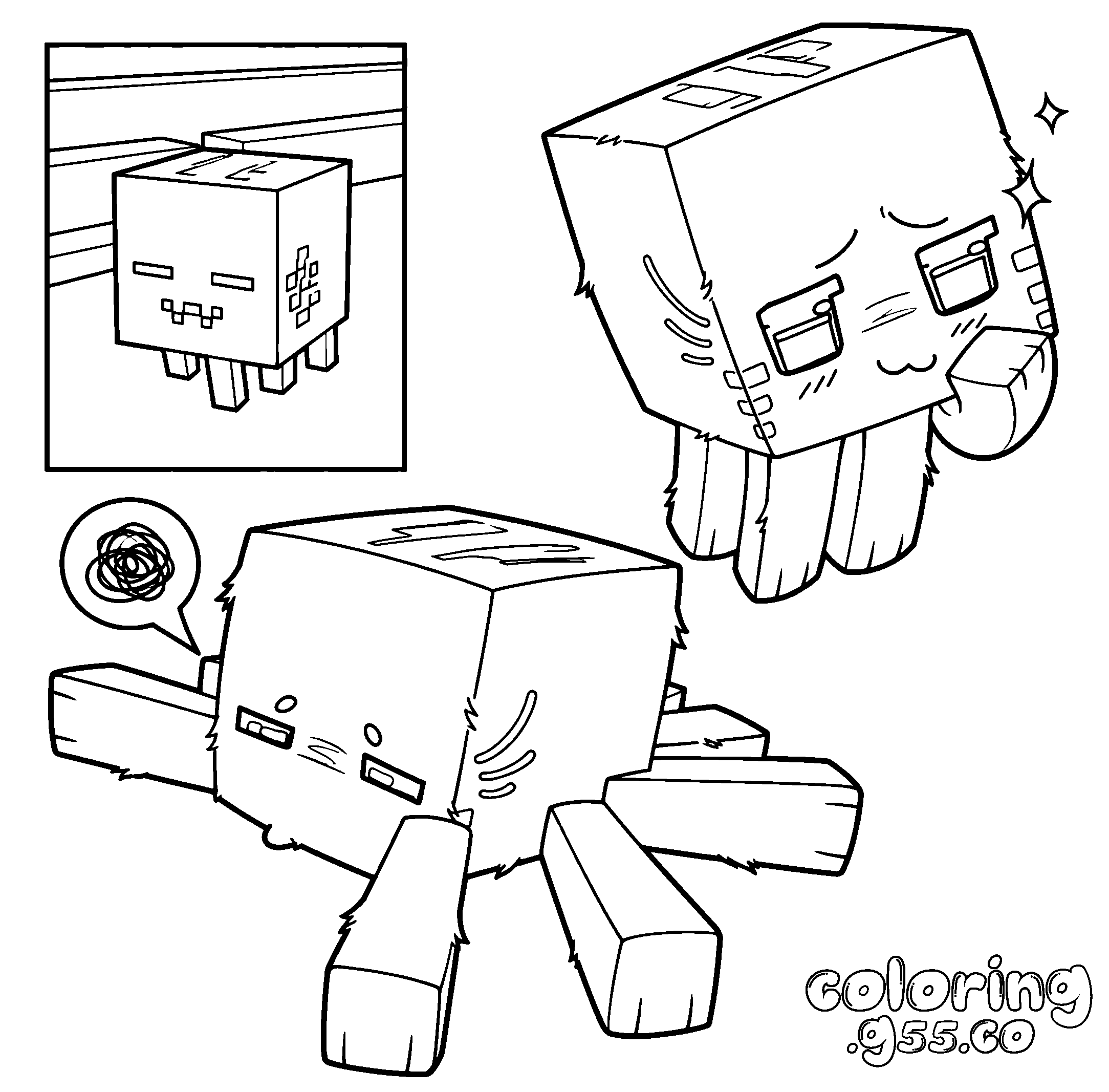cute minecraft chibi ghast expressions line art