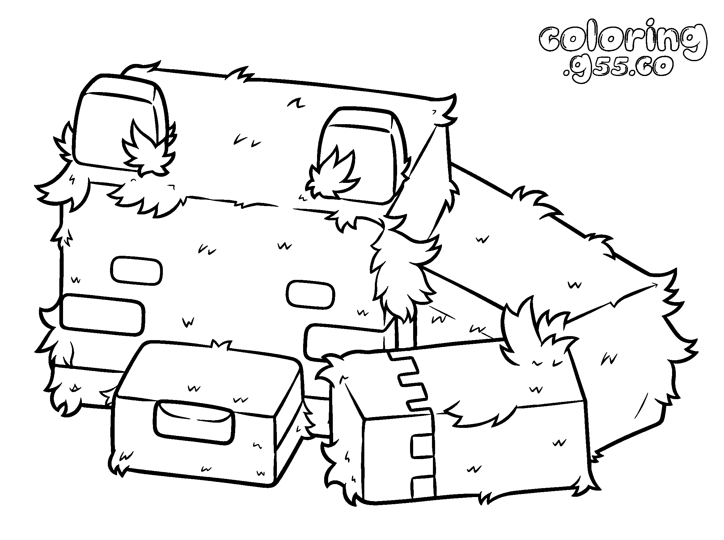 cute minecraft fox sleeping on block line art