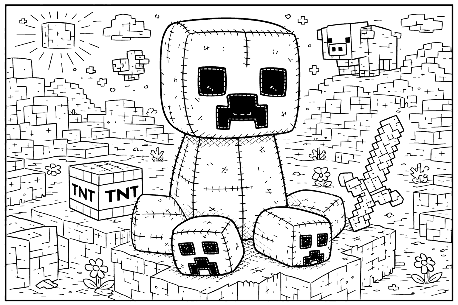 cute stitched creeper tnt scene