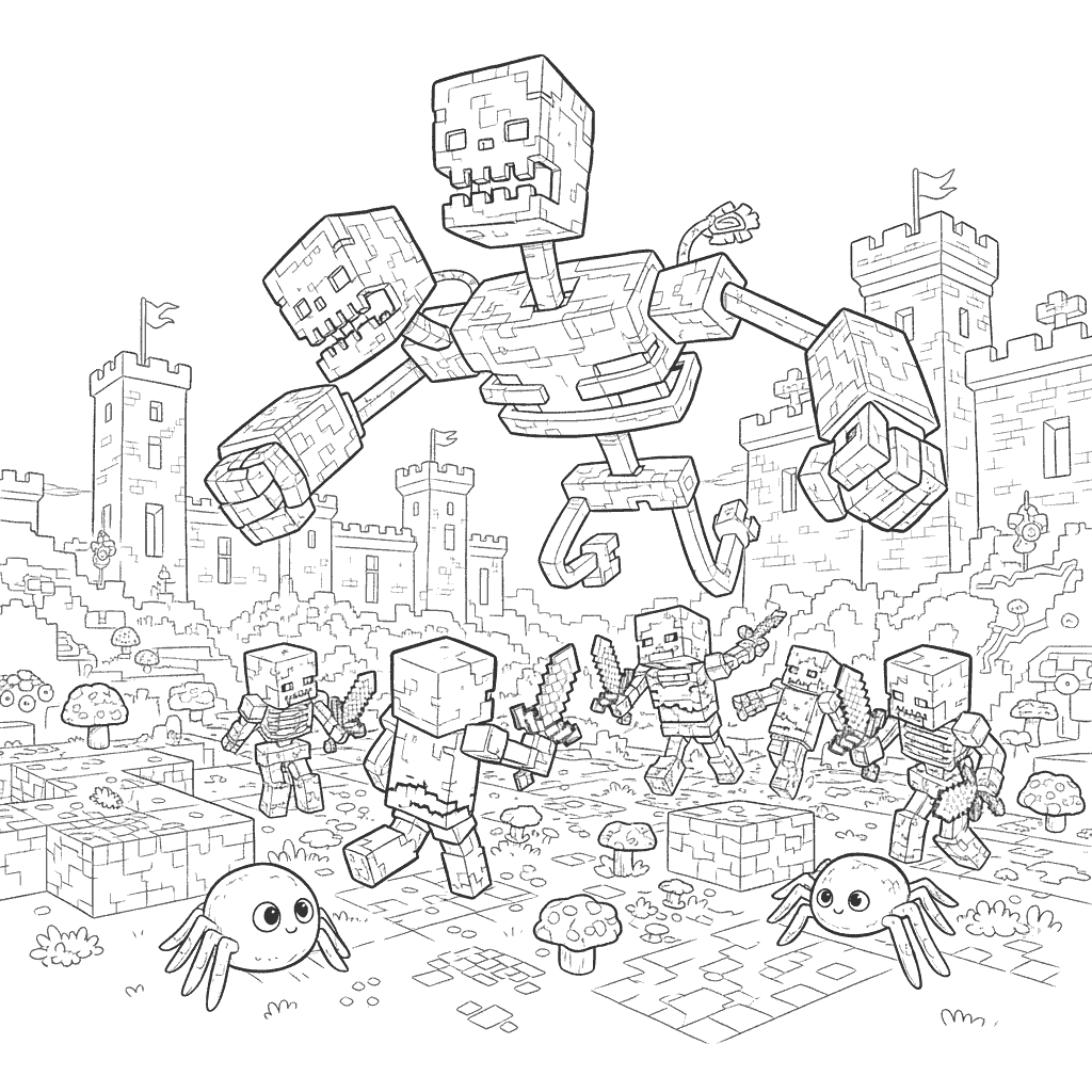 epic wither vs skeletons coloring sheet