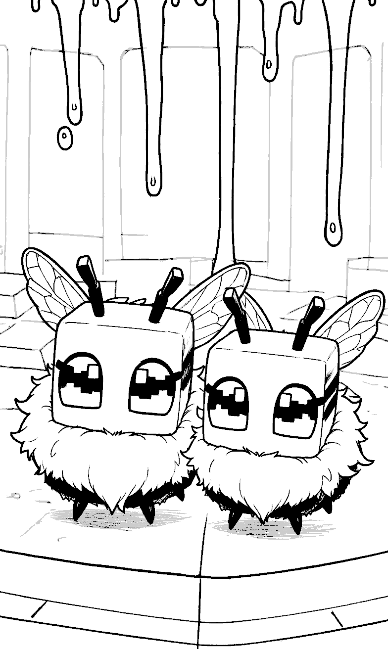 fluffy minecraft bees and honeycomb drips line art