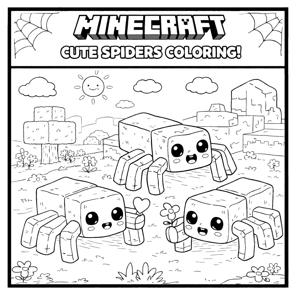 cute spiders gaming coloring sheet