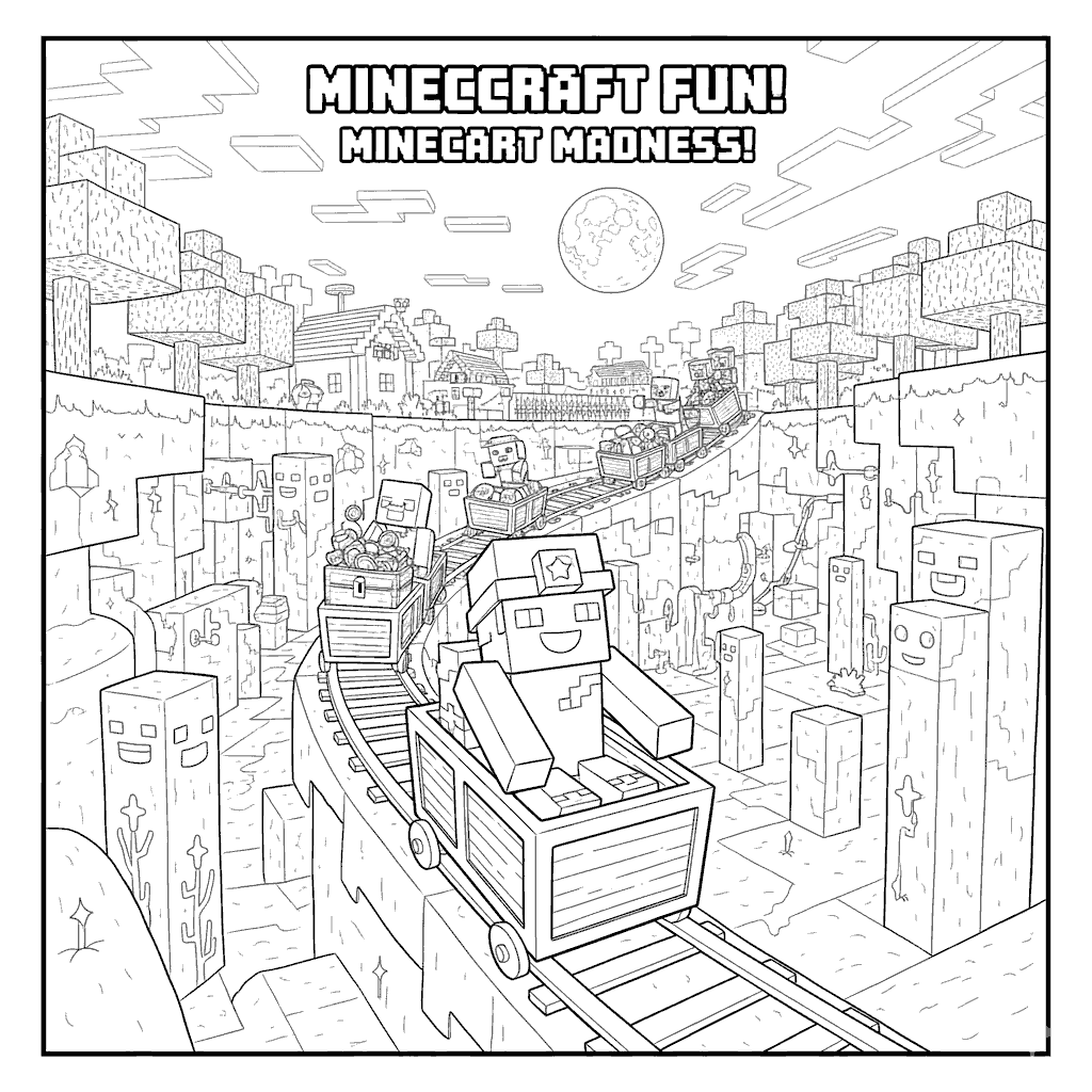 minecraft village railway coloring sheet