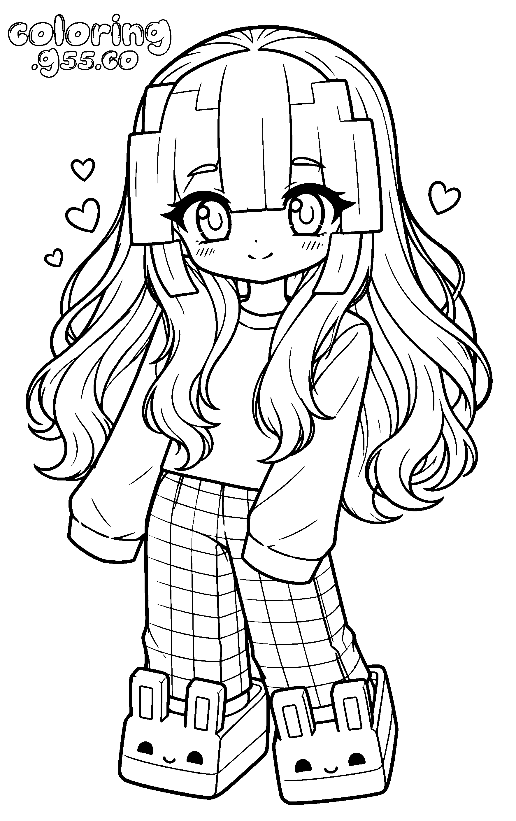 kawaii minecraft anime girl line art