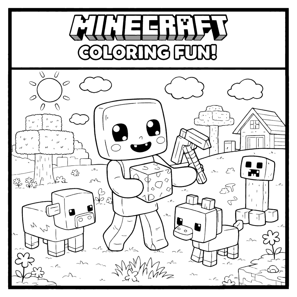 kawaii minecraft steve coloring sheet
