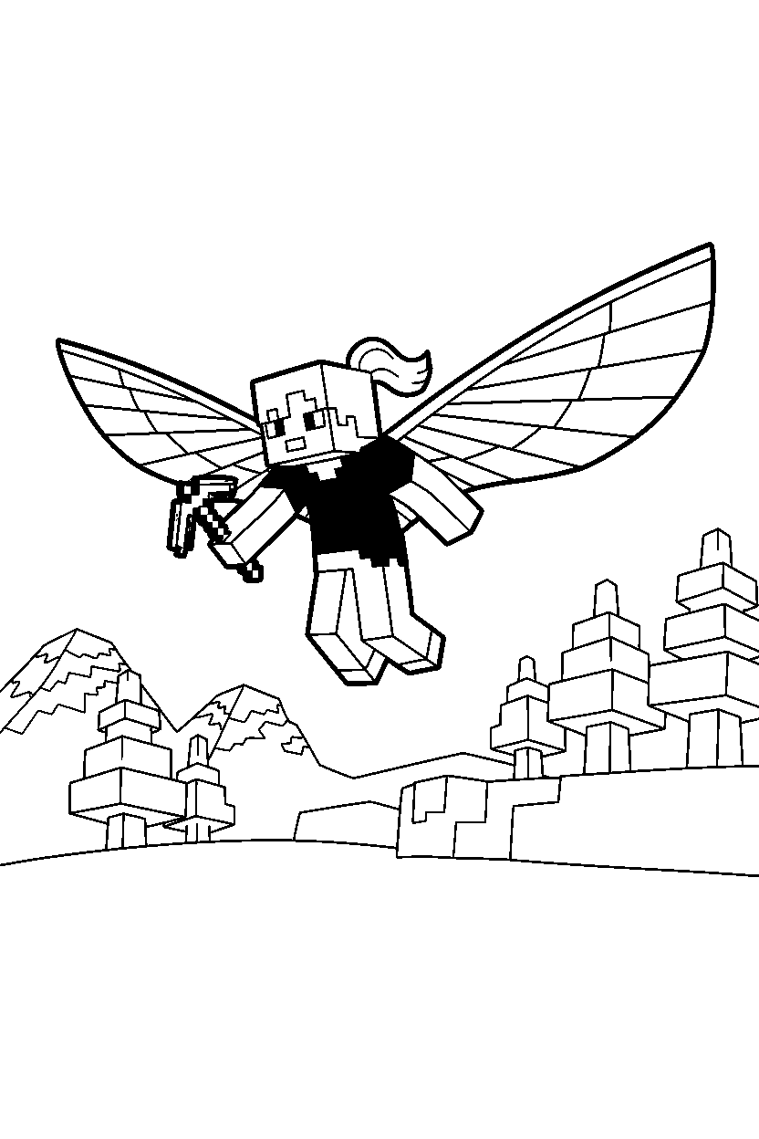 minecraft alex gliding calmly in snowy tundra line art