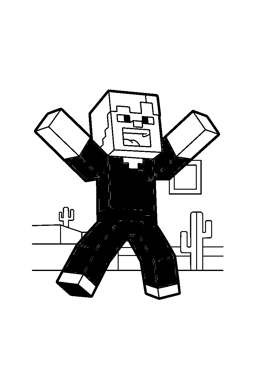 minecraft alex roaring playfully in a desert line art