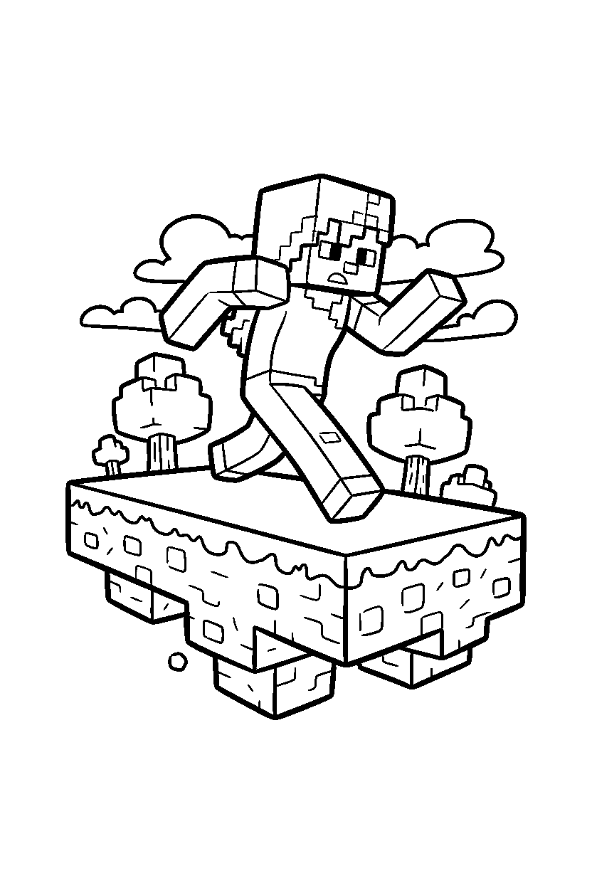 minecraft alex running on platform line art
