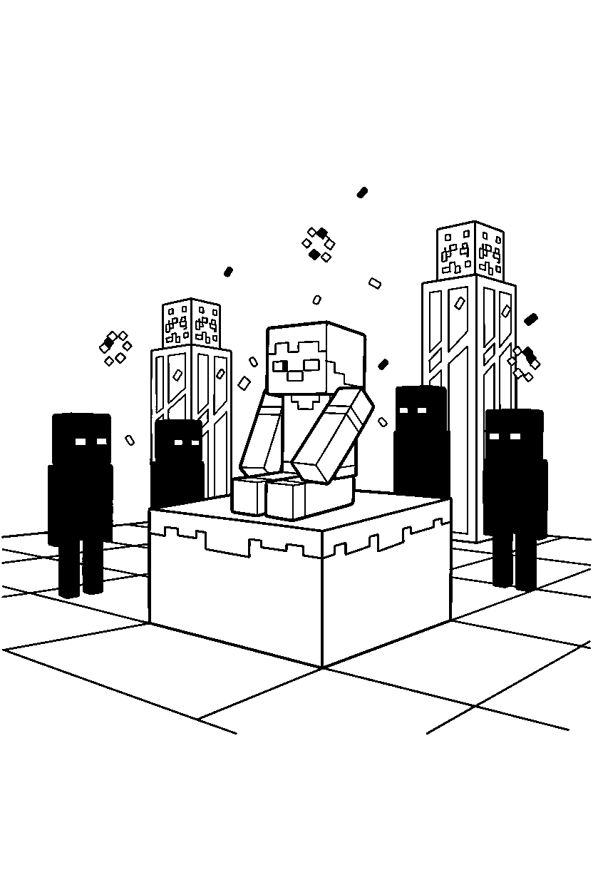 minecraft alex sitting calmly in the end dimension line art
