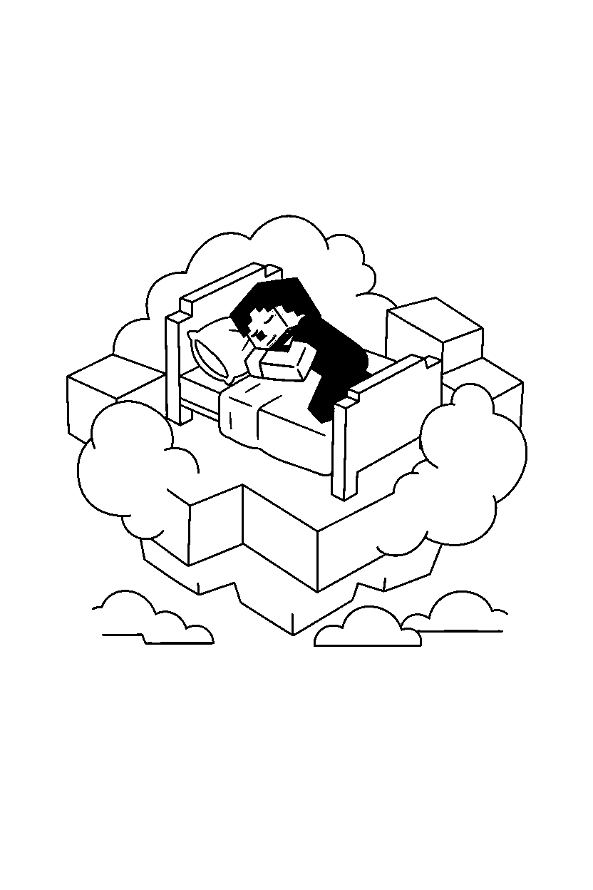 minecraft alex sleeping peacefully in a sky base line art