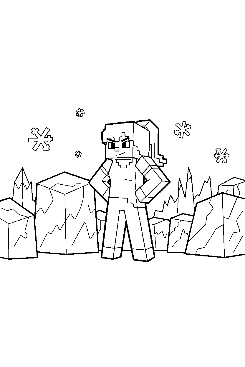 minecraft alex standing confidently in ice area line art