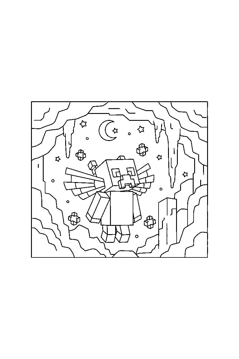 minecraft allay looking at the sky in a cave line art