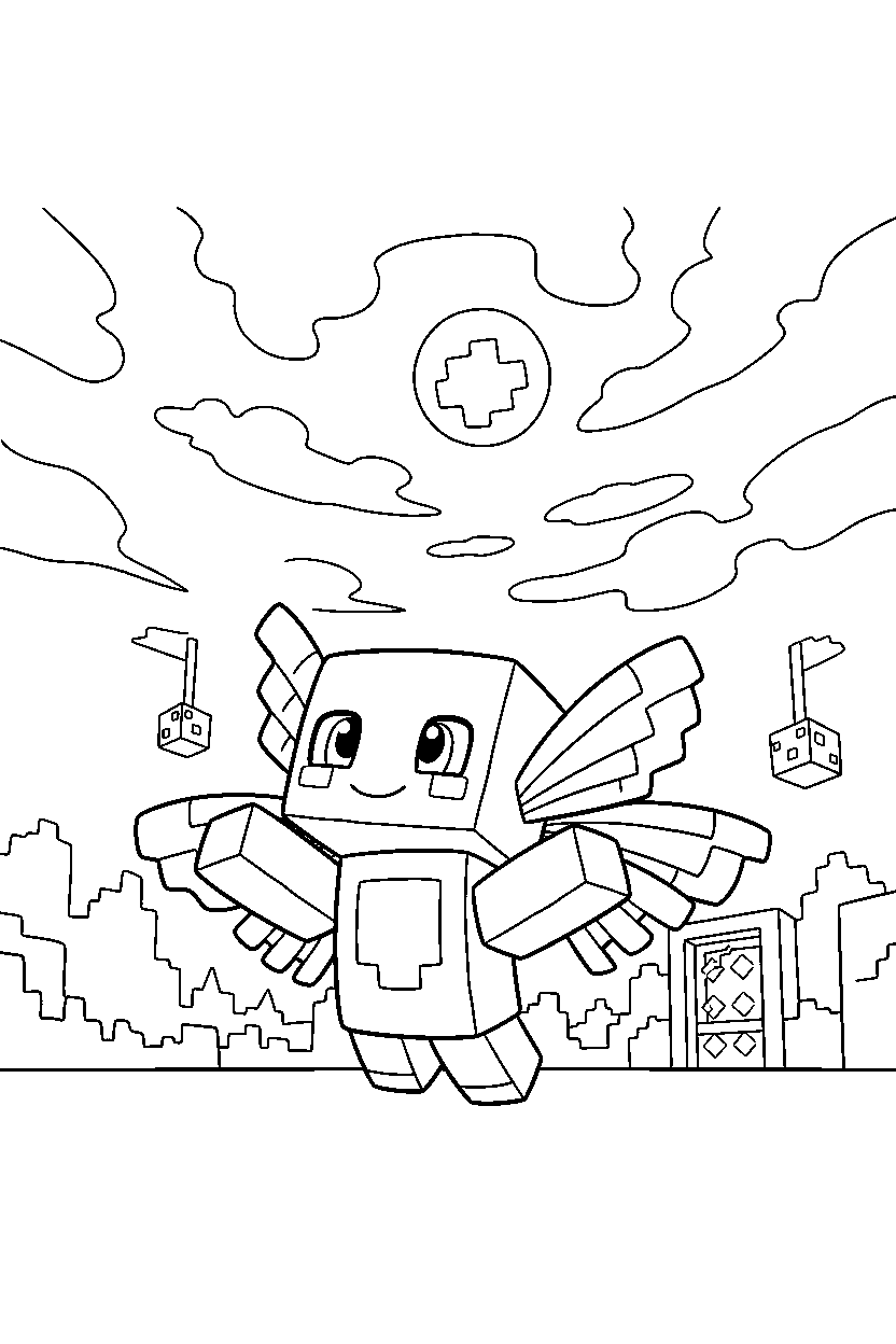 minecraft allay looking at the sky in the nether line art