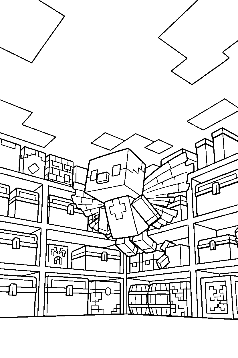 minecraft allay looking at the sky inside a storage room line art