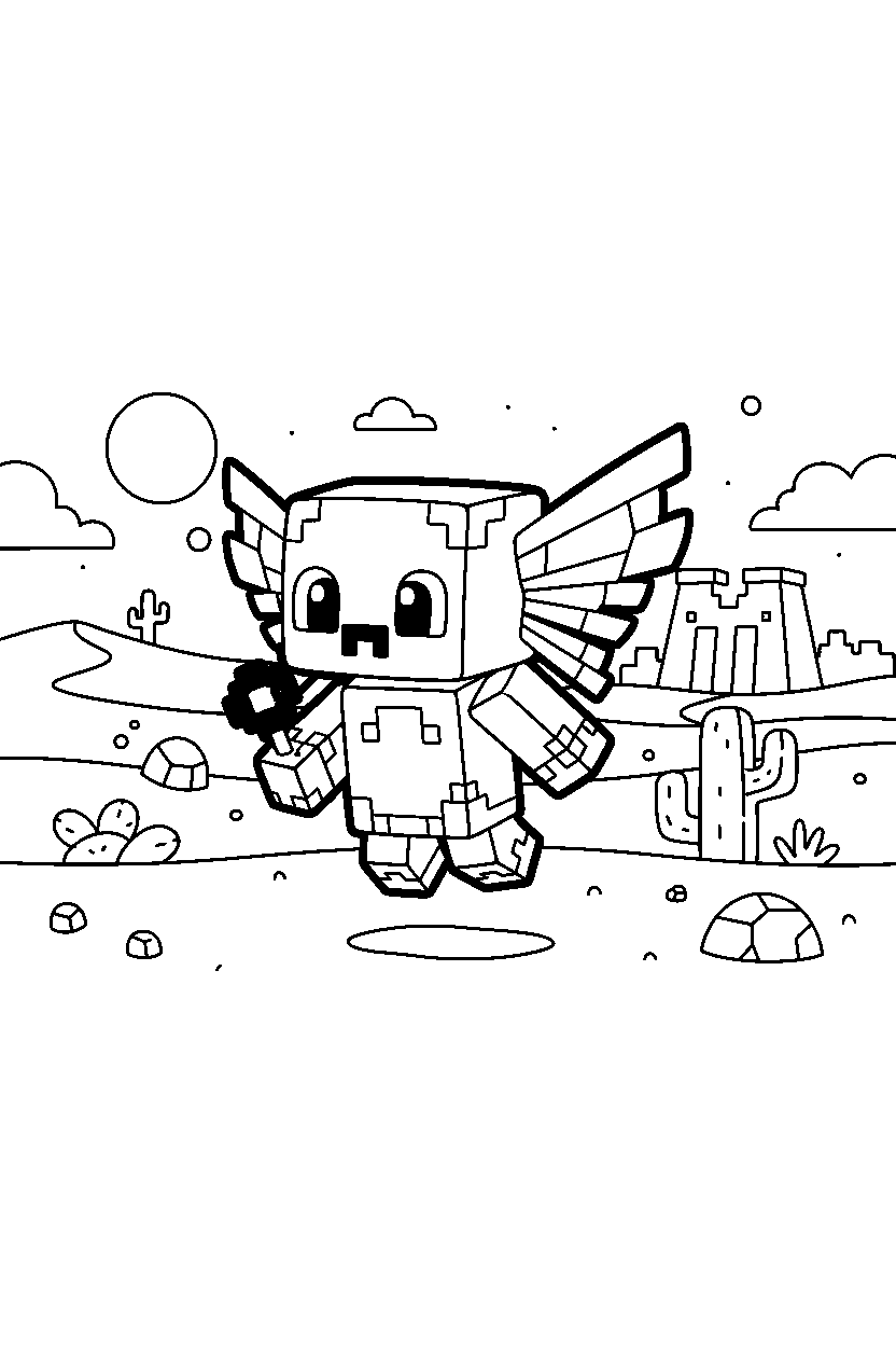 minecraft allay patrolling carefully in a desert line art