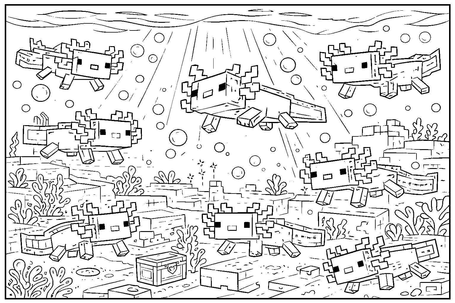 minecraft axolotl ocean adventure line art