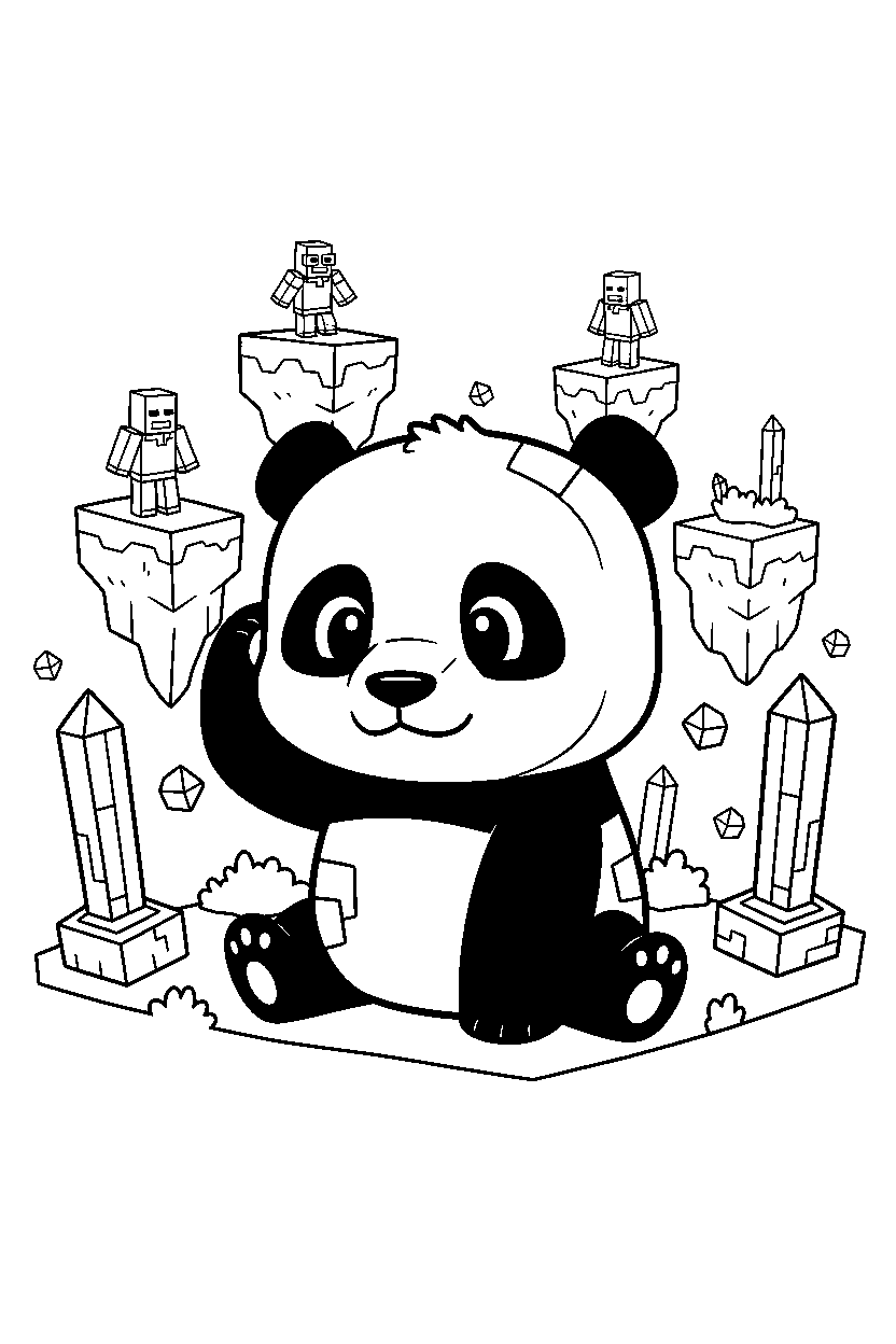 minecraft baby panda listening carefully in the end dimension line art