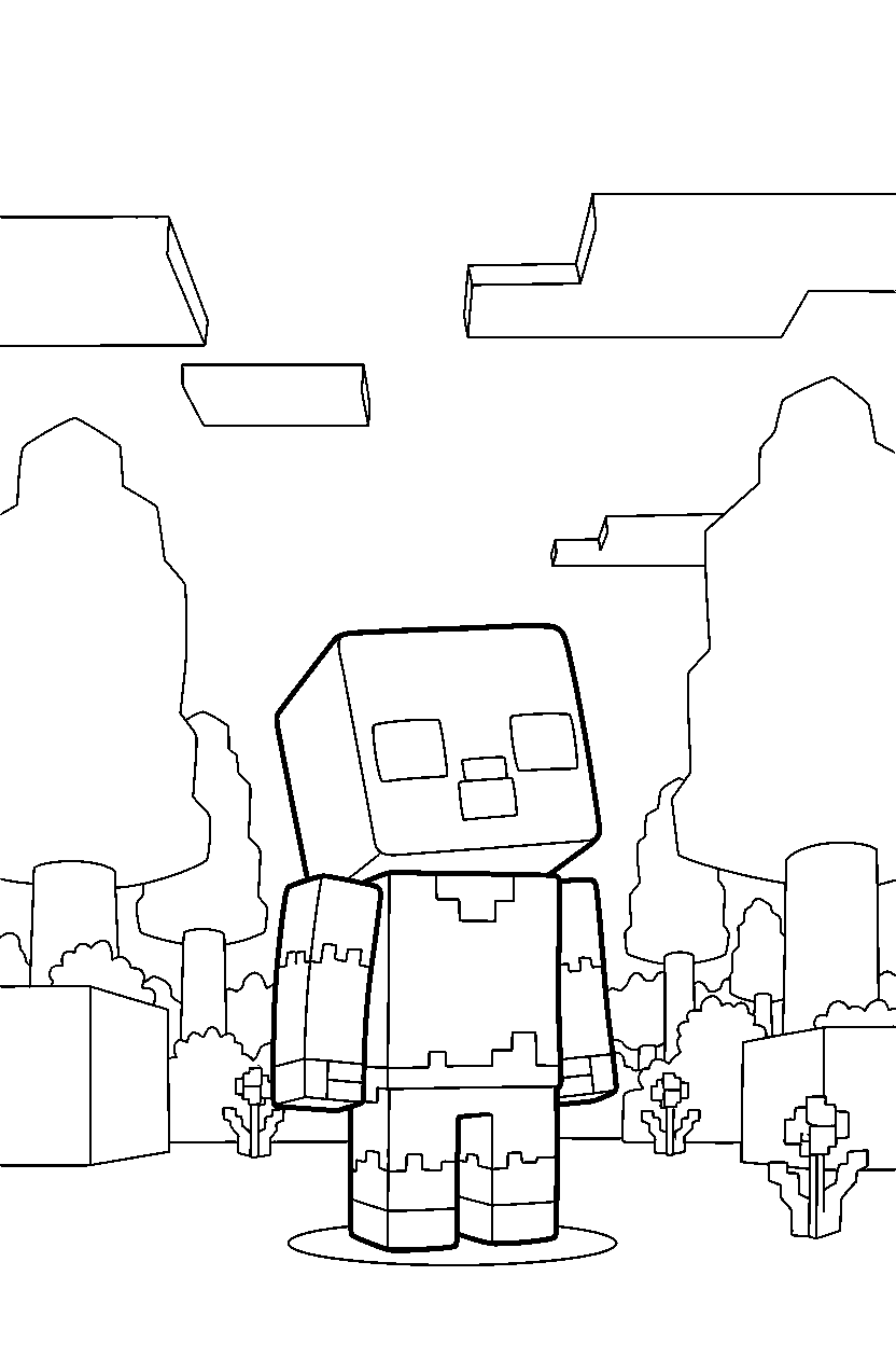 minecraft baby zombie looking at the sky in a forest line art