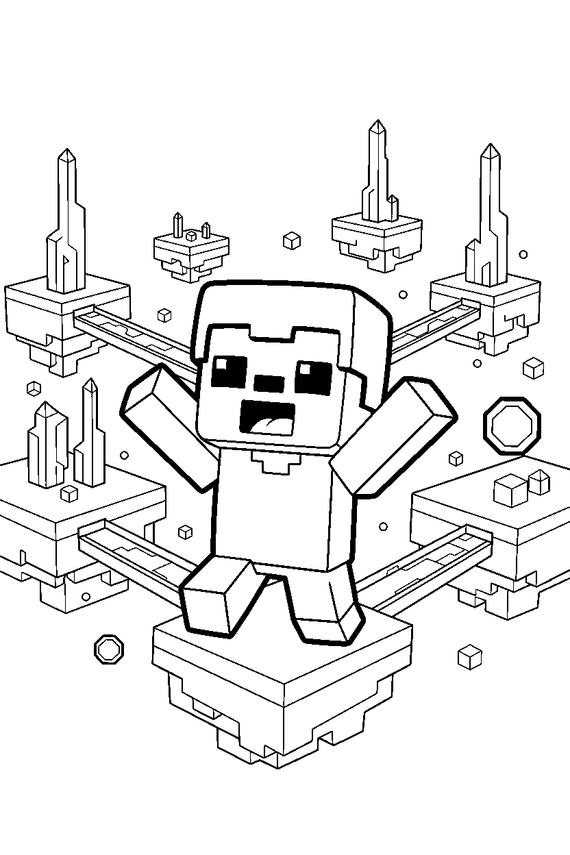 minecraft baby zombie posing happily in the end dimension line art