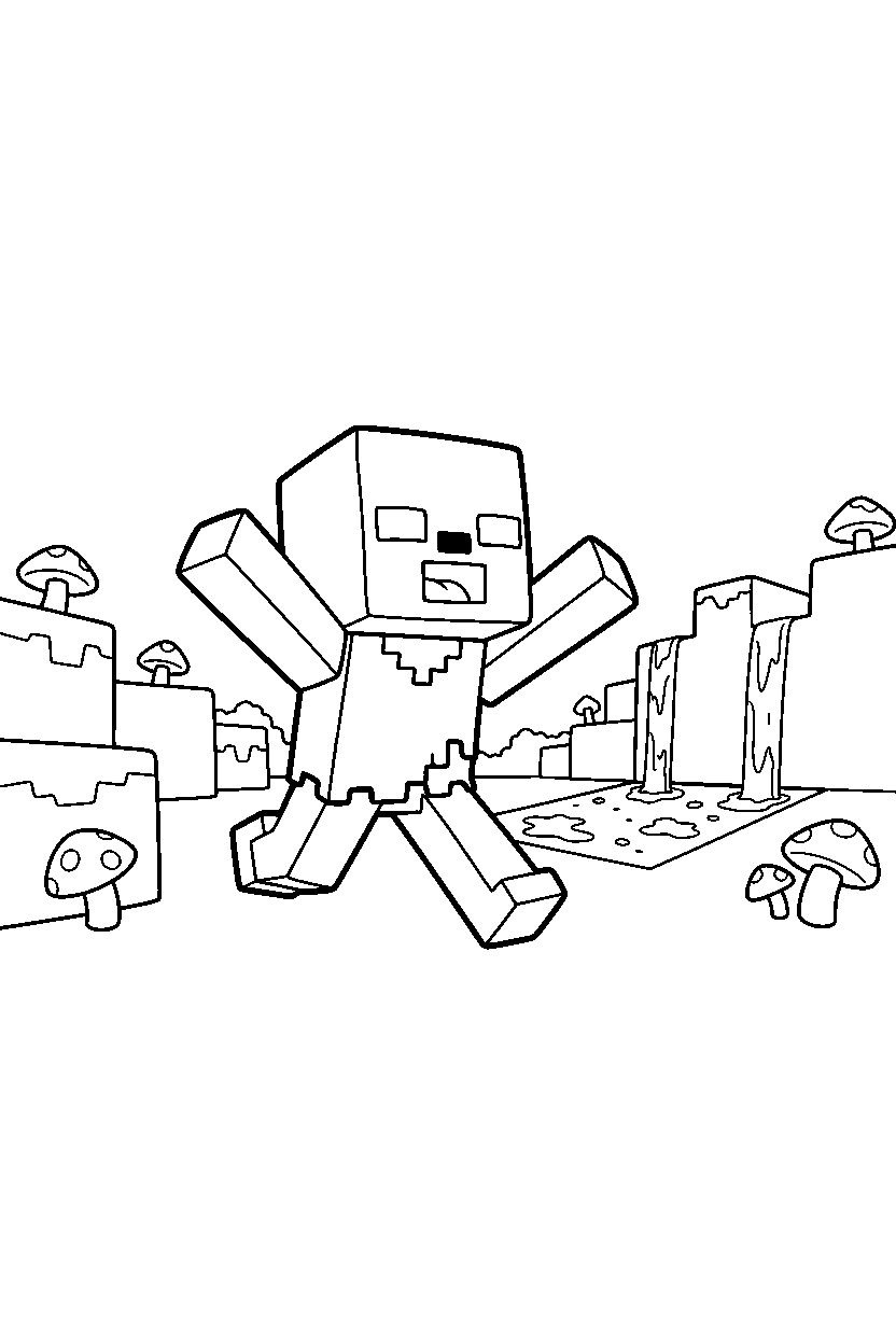 minecraft baby zombie running happily in the nether line art