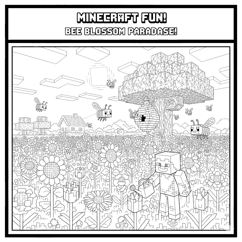 minecraft bee blossom paradise line art