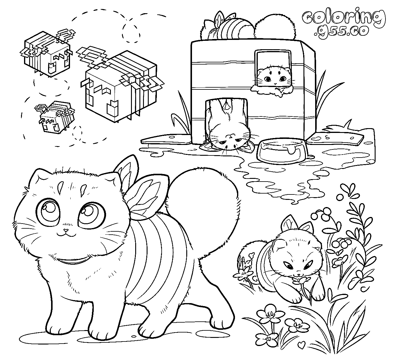 minecraft bee cats cute line art