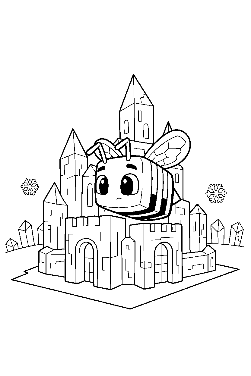 minecraft bee looking around in ice castle line art
