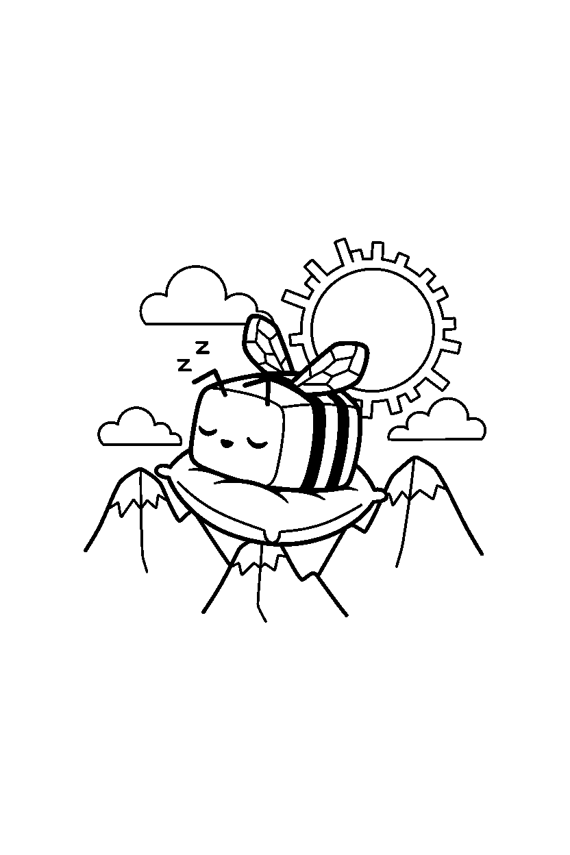 minecraft bee sleeping peacefully in mountains line art
