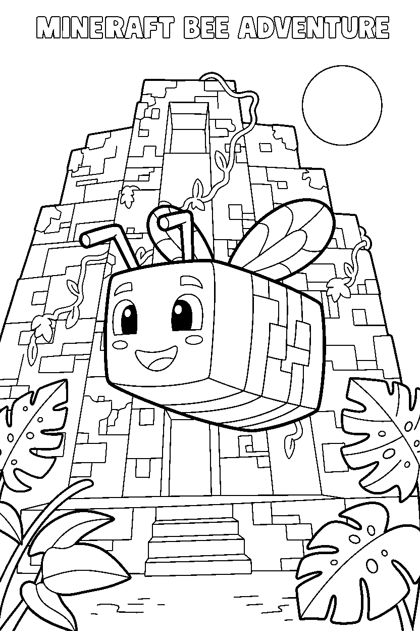 minecraft bee smiling in a jungle temple line art