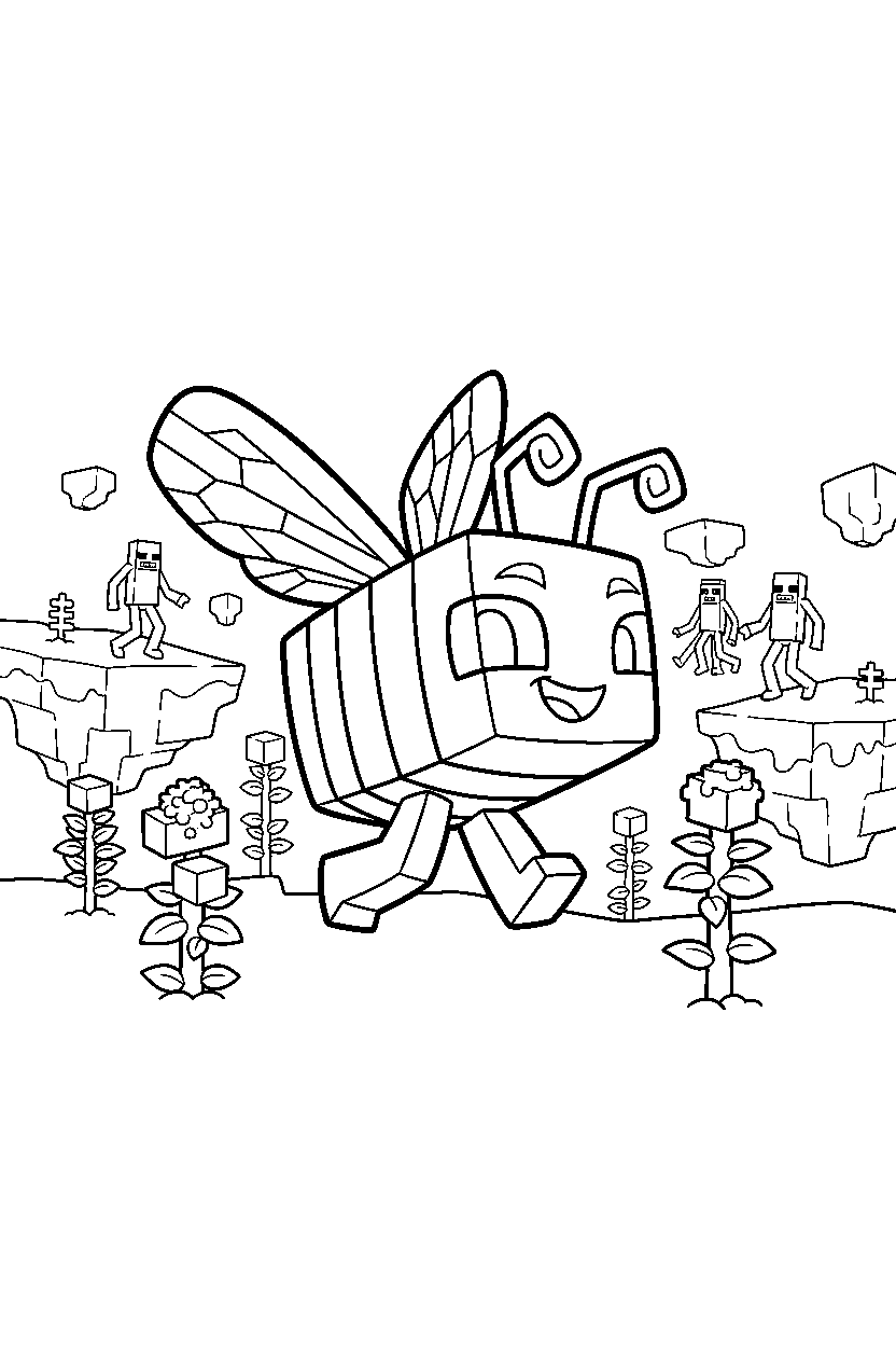 minecraft bee walking happily in the end dimension line art