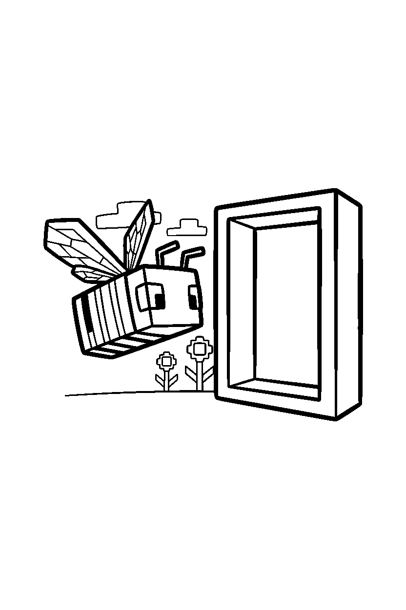 minecraft bee wandering curiously near a portal line art