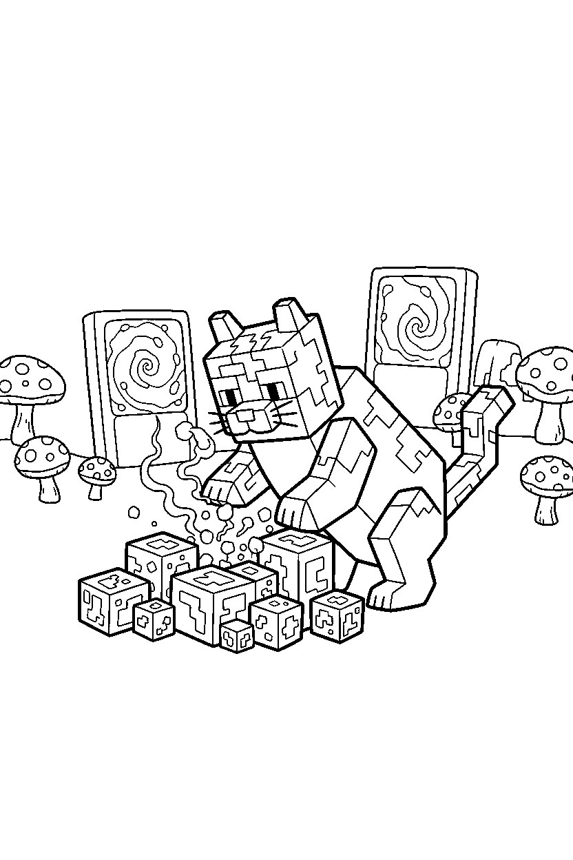 minecraft cat digging carefully in the nether line art