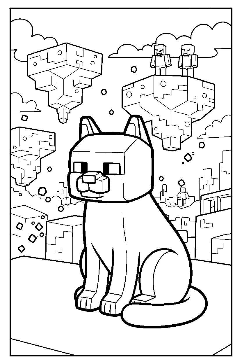 minecraft cat sitting calmly in the end dimension line art