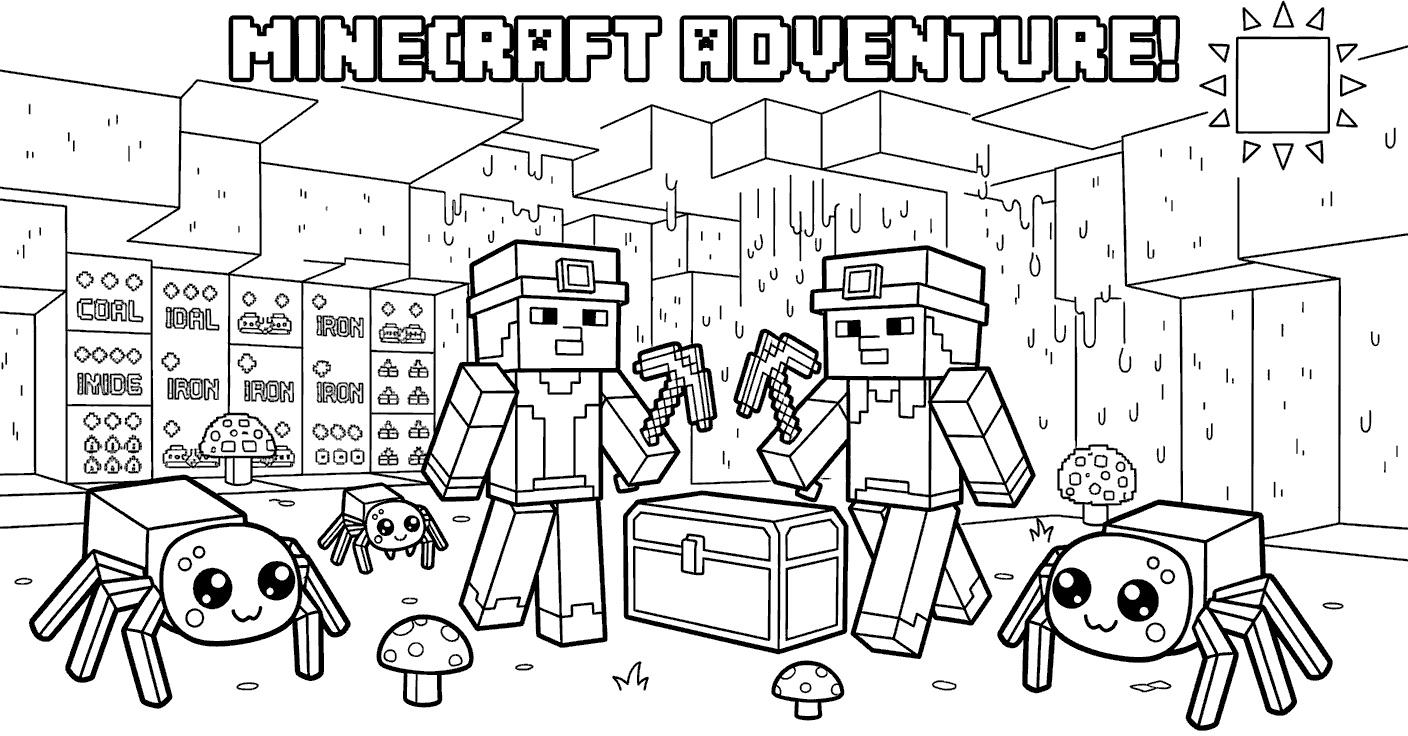 minecraft cave adventure line art