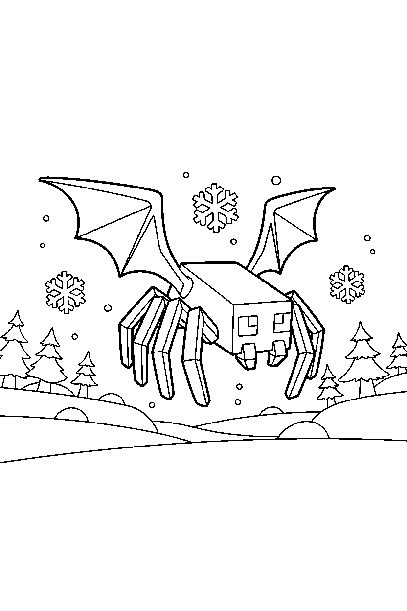 minecraft cave spider flying calmly in snowy tundra line art