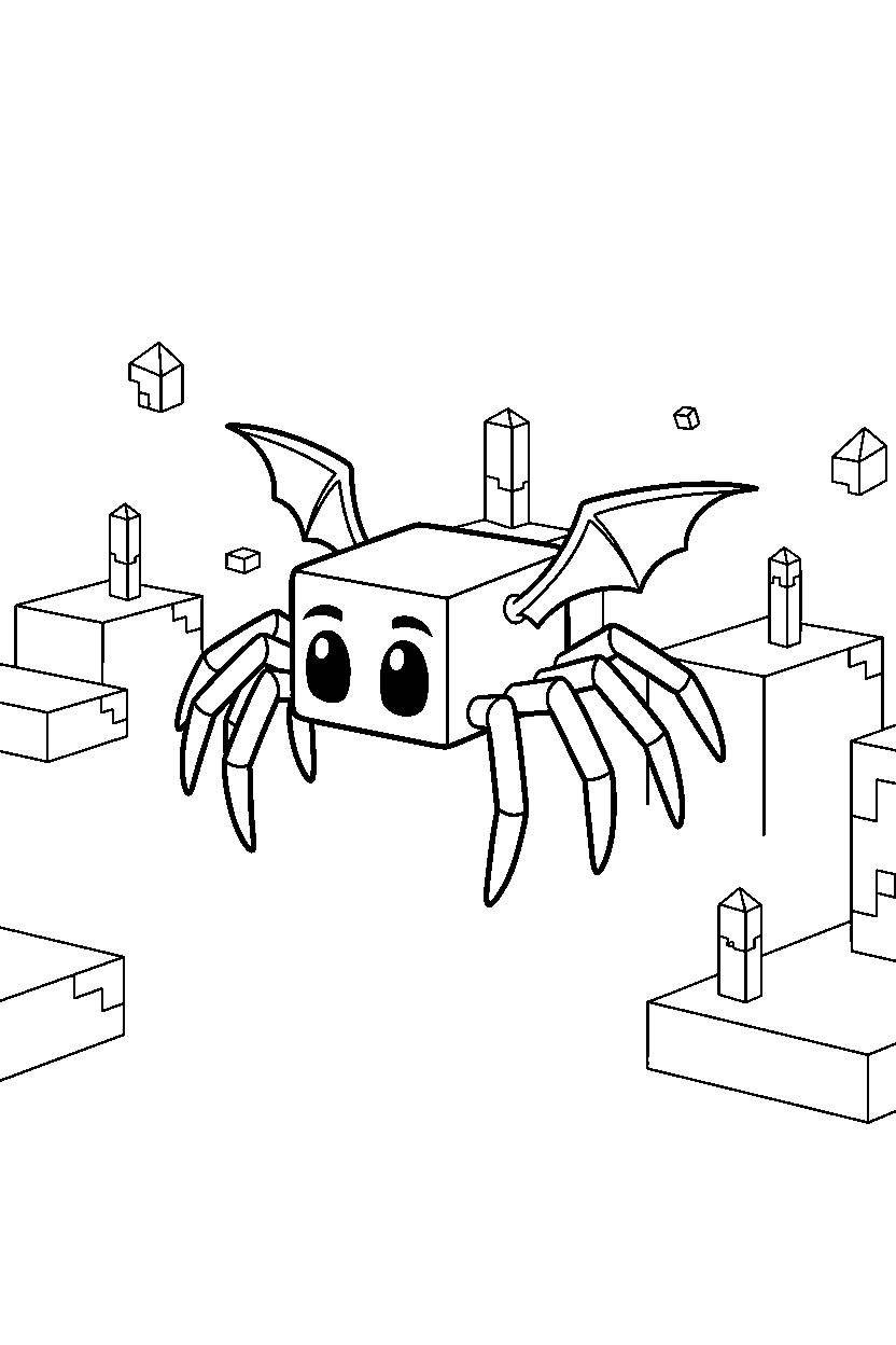 minecraft cave spider flying calmly in the end dimension line art