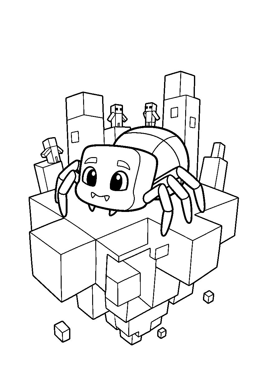 minecraft cave spider looking around curiously on an end island line art