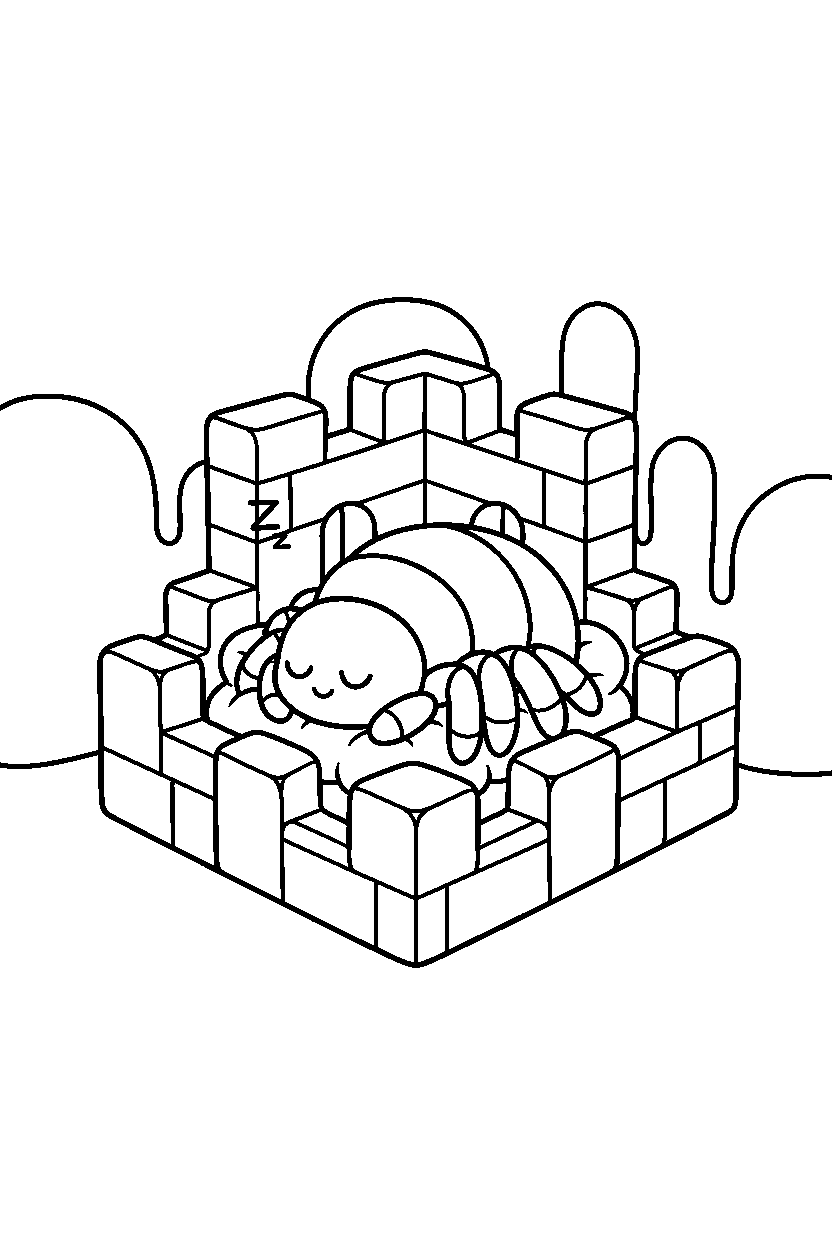 minecraft cave spider sleeping peacefully in a castle base line art