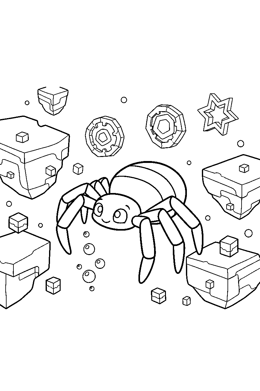 minecraft cave spider swimming calmly in the end dimension line art