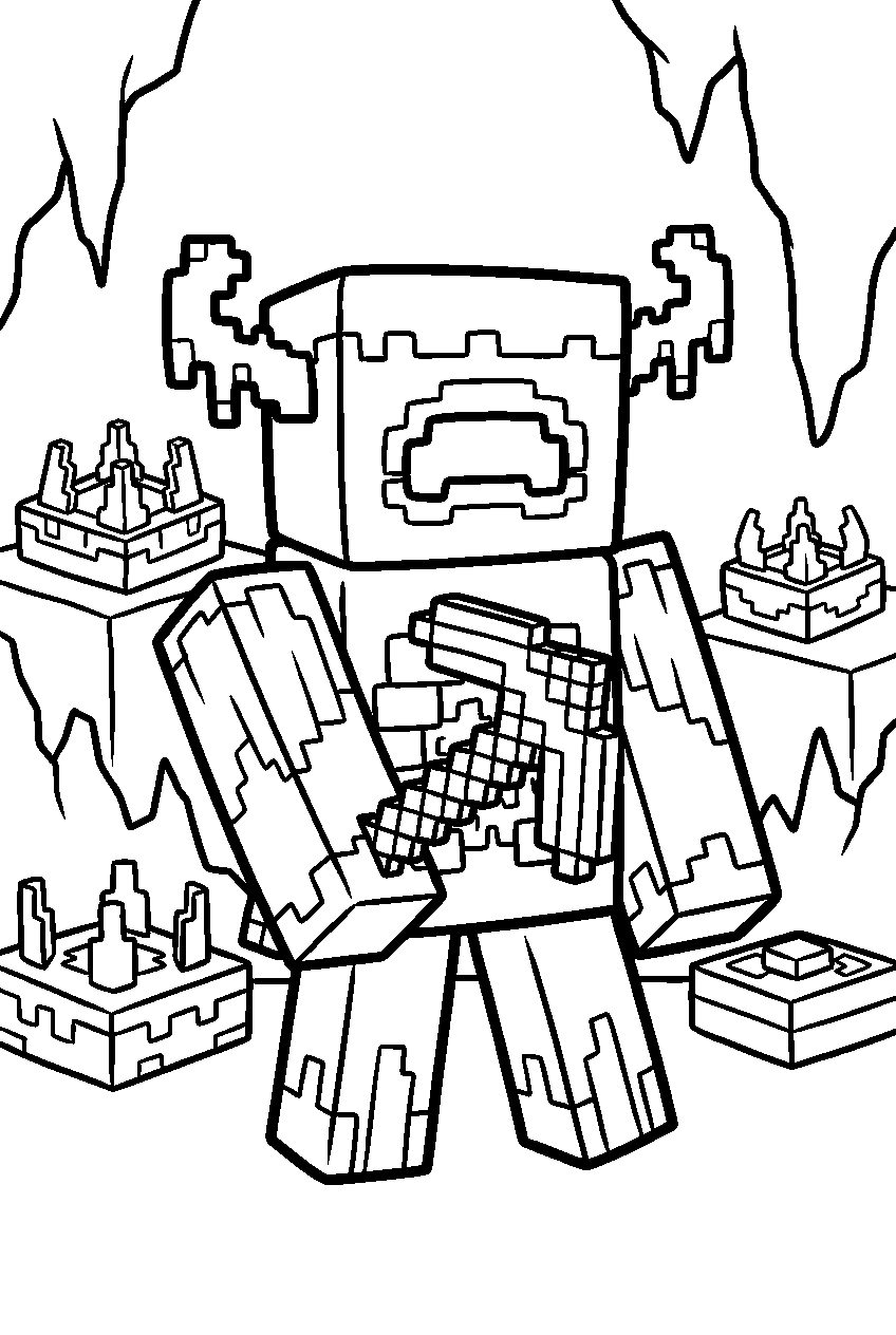 minecraft characters in deep dark biome line art