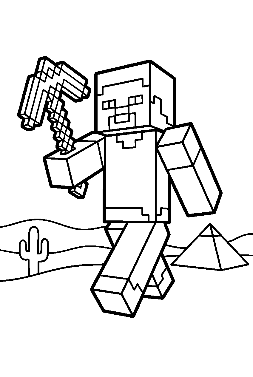 minecraft characters in desert biome line art