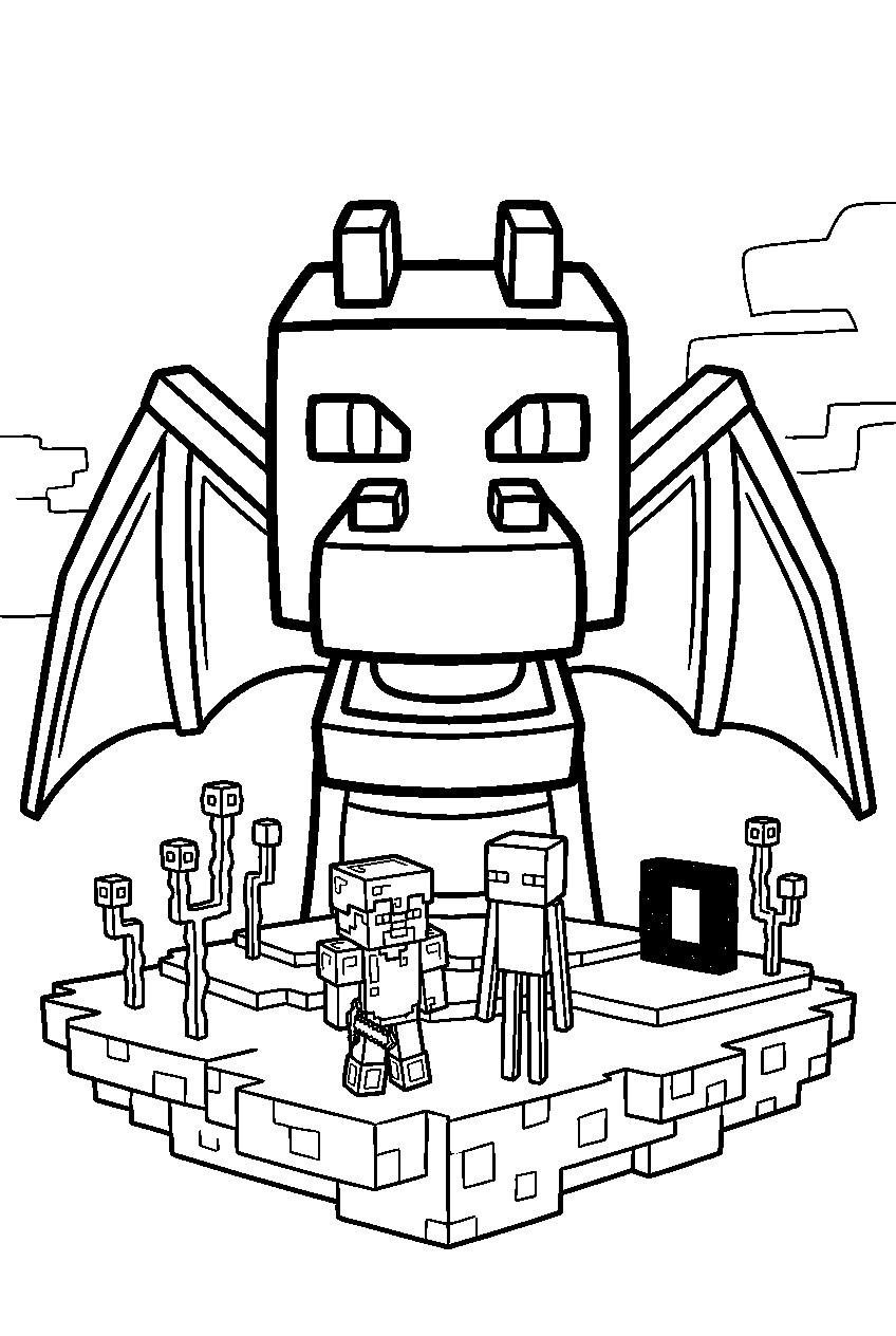 minecraft characters in end island line art