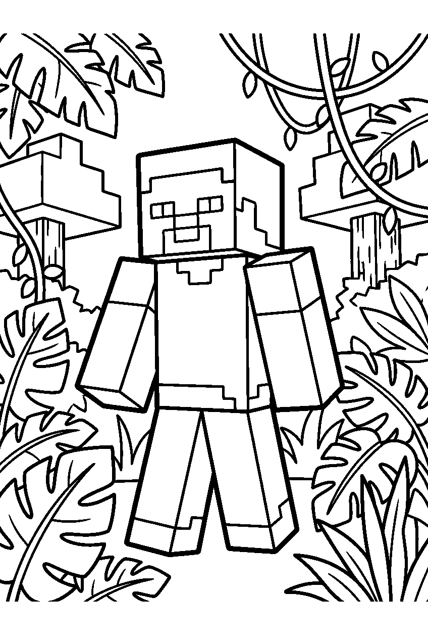 minecraft characters in jungle biome line art