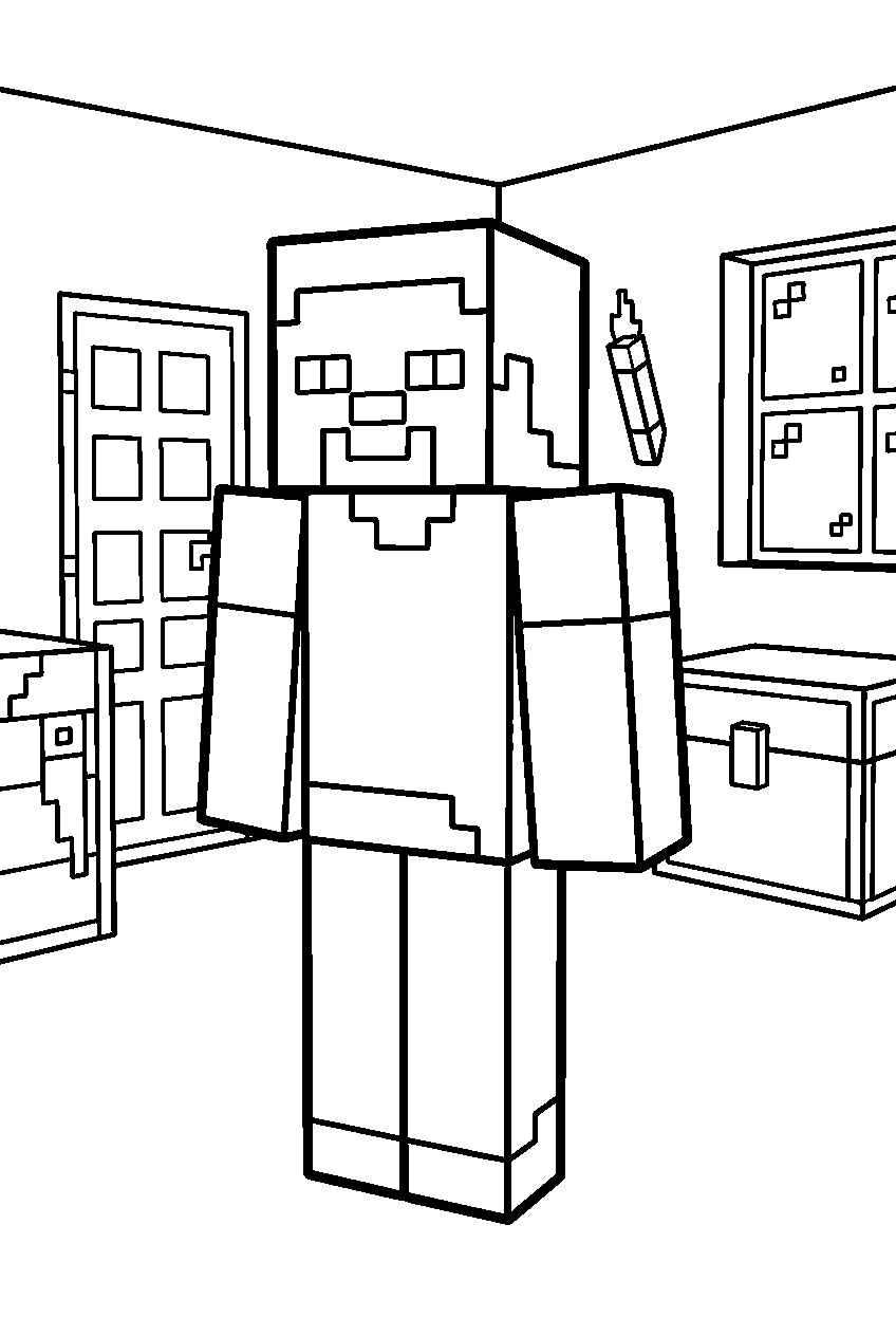 minecraft characters in mansion line art